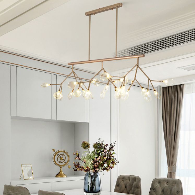 Modern Luxury Firefly Island Pendant Light Wrought Iron Sputnik Ceiling Light with Glass Shade