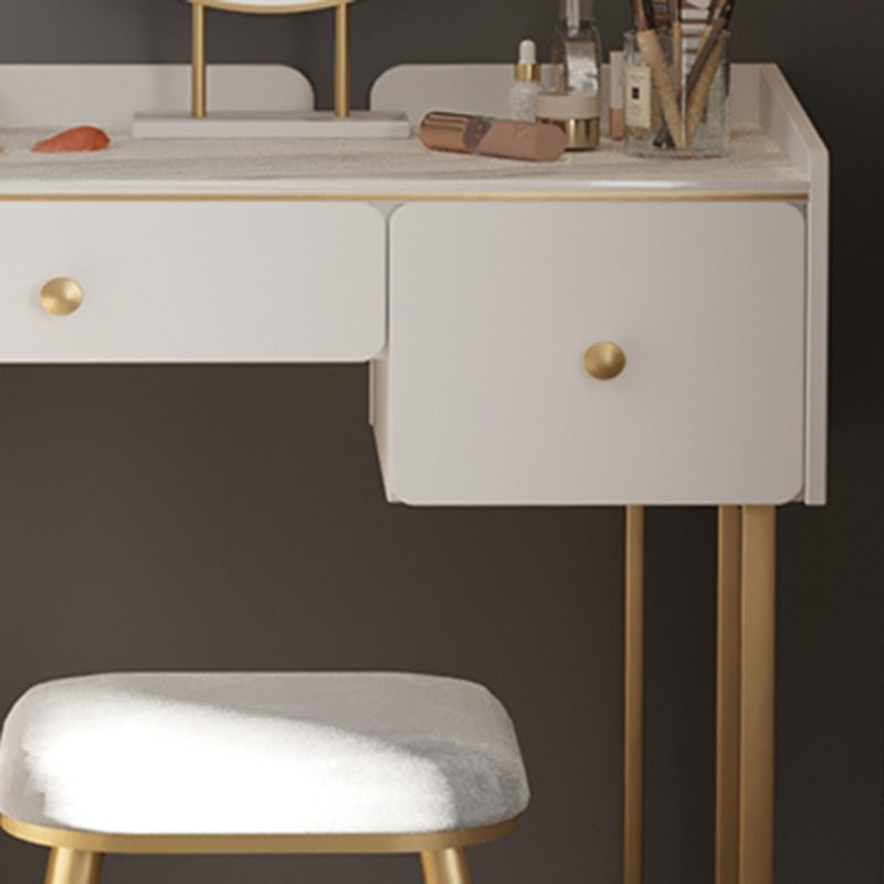 Luxurious 2 Storage Drawers Vanity Set with Padded Stool in White/Grey