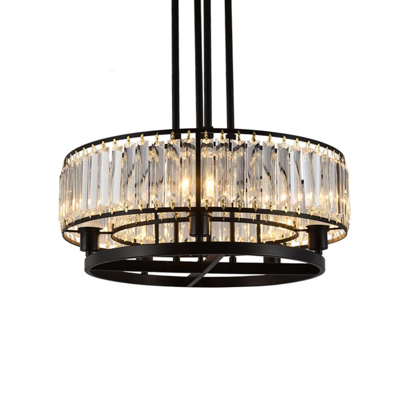 5/8 Bulbs Bedroom Chandelier Modernism Black Hanging Pendant Light with Circular Crystal Shade