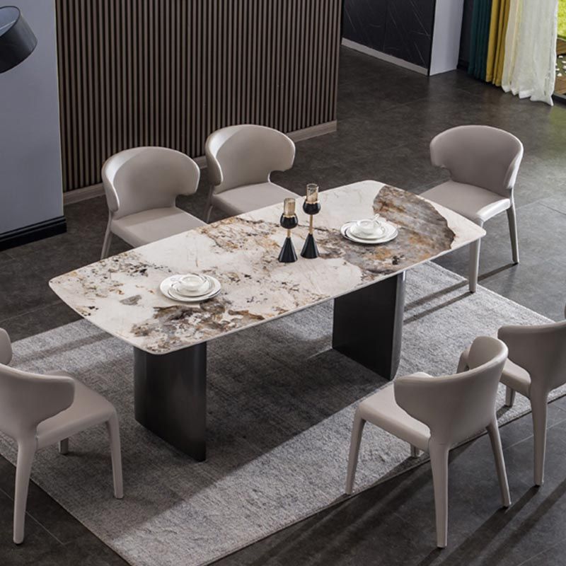Modern Black Base Dinner Room Kitchen Table Rectangle Stone Dinette Table