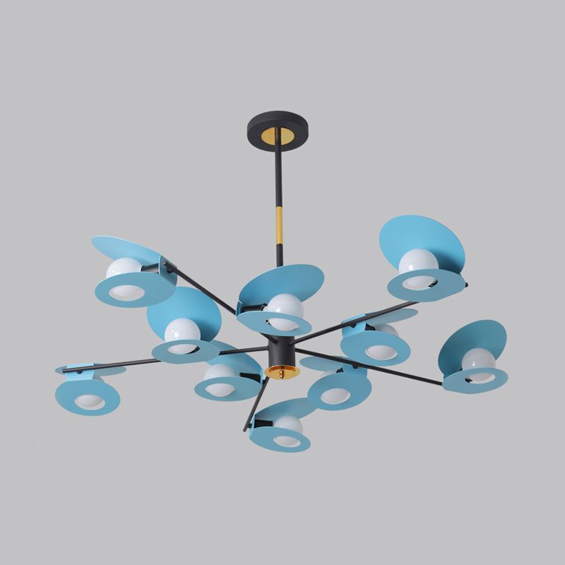 Scheibenaufhängung Licht zeitgenössischer Metallic 10 Lampenlampen Wohnzimmer Kronleuchter Lampe in Blau mit hohlem Design