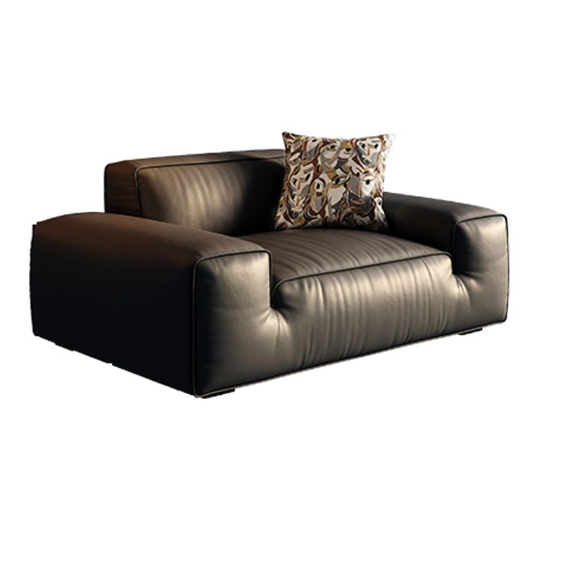 Contemporary Stain Resistant Genuine Leather Square Arm Sofa in Black