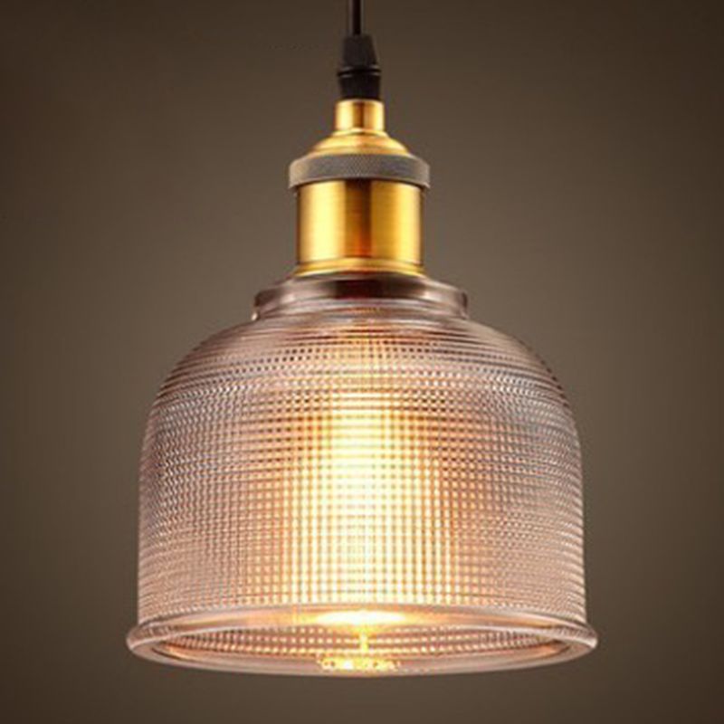 1 Light Bell Pendant Lamp Vintage Industrial Ribbed  Glass Hanging Lamp for Dining Room Table