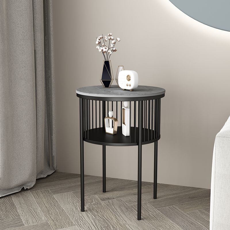 Contemporary Metal 4 Legs End Table Round Double Tier End Table