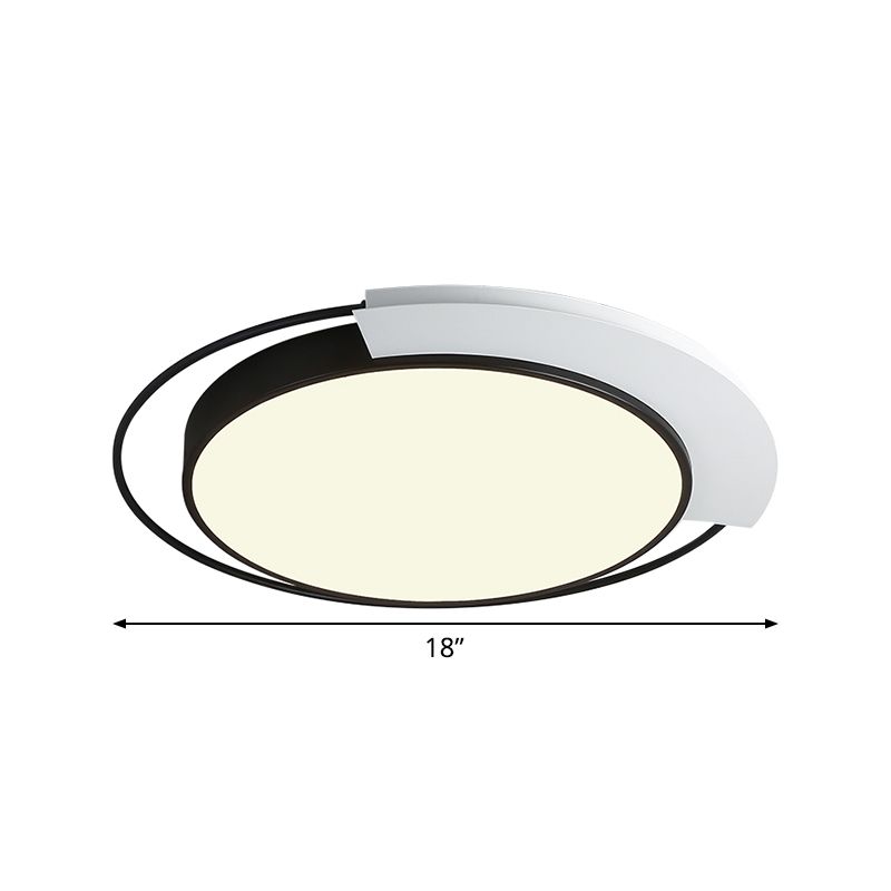 Round Metal Ceiling Flush Modernism White und Black LED Flush Mounted Light in White/Warm Light for Bedroom, 18 "/21.5" W