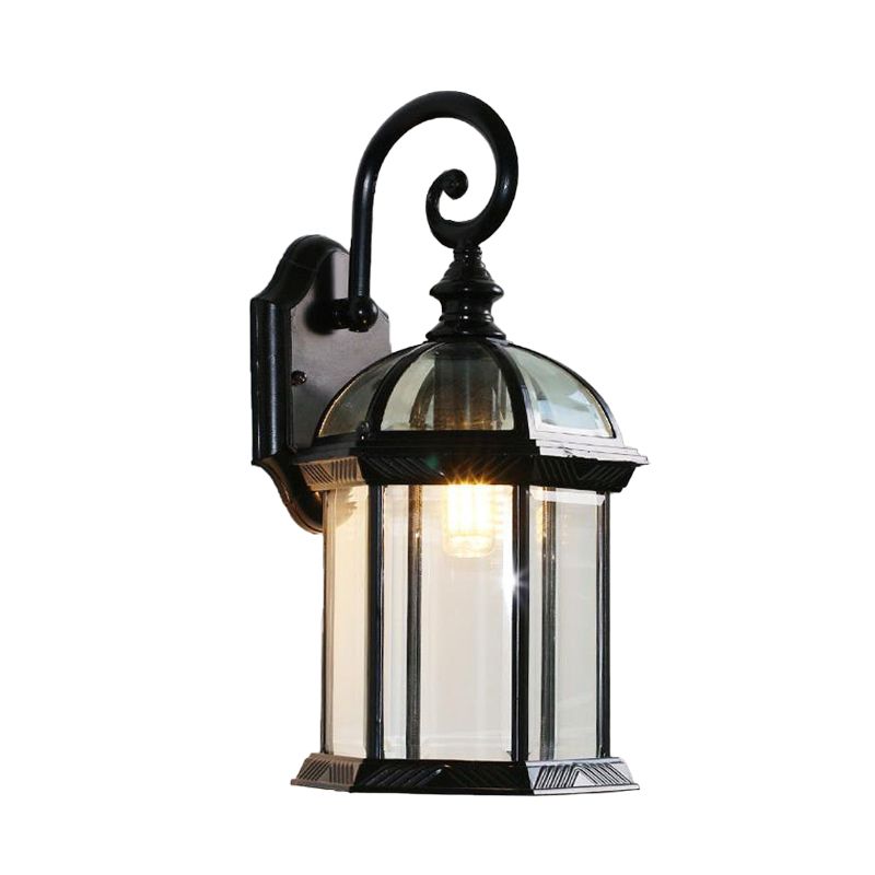 Birdcage Outdoor Wall Mounted Light Rustic Clear/Frosted Glass 1-Head Black/Bronze Finish Wall Sconce