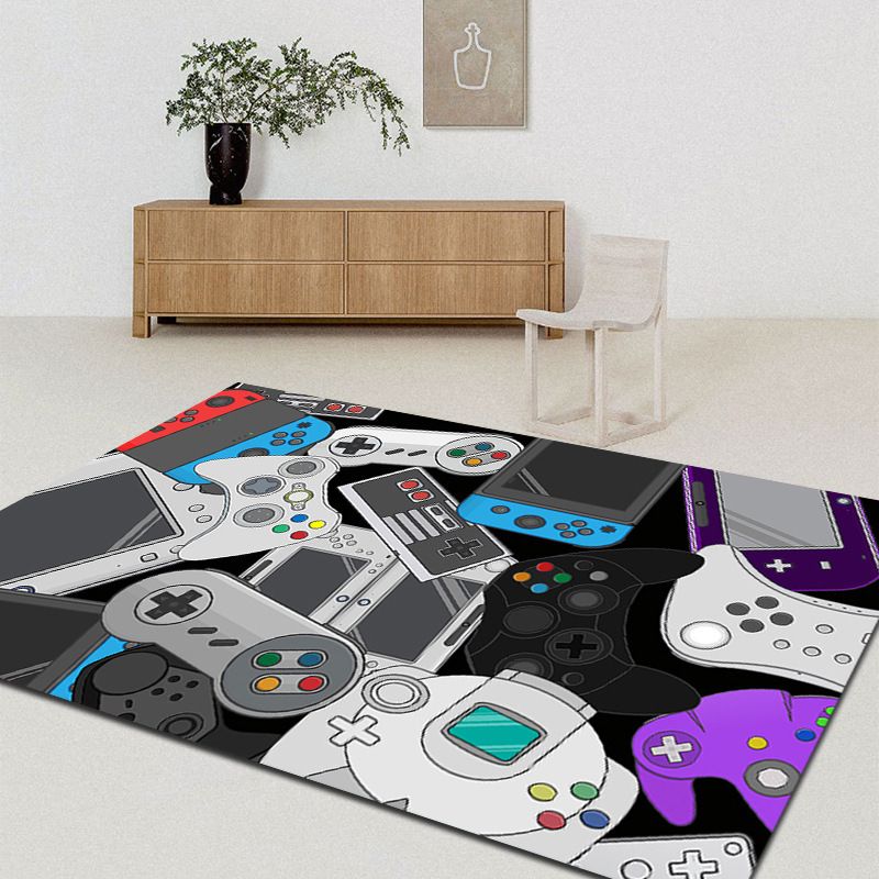 Modern Game Pad Print Rug Polyester Area Rug Washable Carpet with Non-Slip Backing