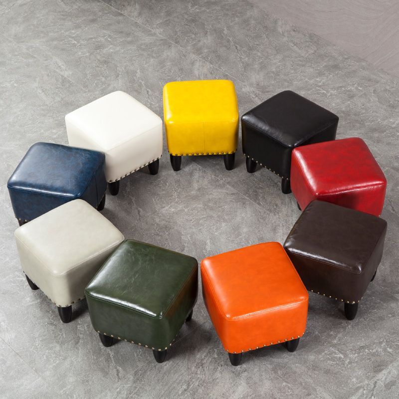 Glam Ottoman Faux Leather Upholstered Solid Color Square Ottoman with Nailhead Trim