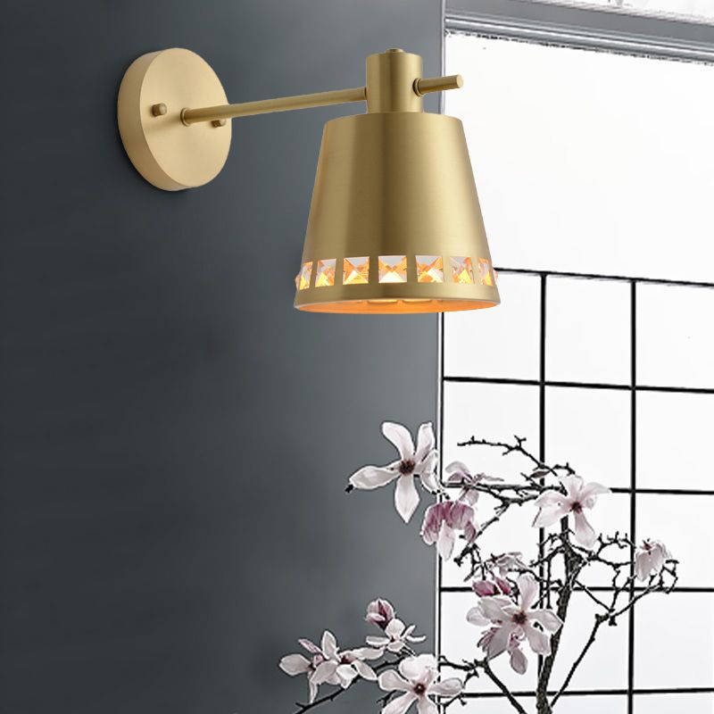 1 Bulb Bathroom Wall Lamp Modernism Brass Wall Light Sconce with Barrel Metal Shade