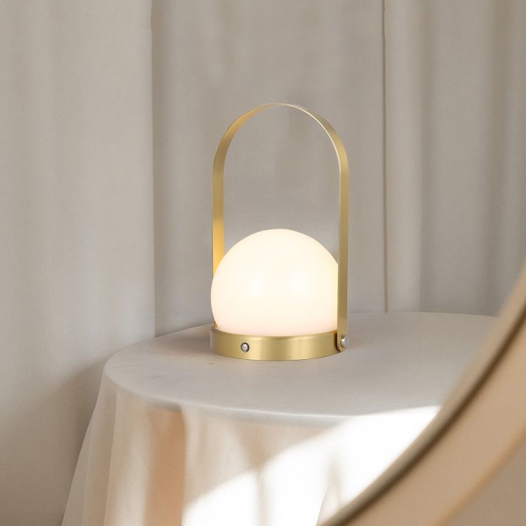 Globe White Glass Table Light Minimalist 1-Light Nightstand Lamp with Handle