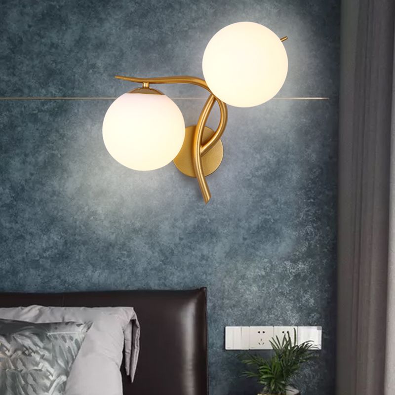 2-Light Sputnik Wall Sconce in Modern Luxury Style Wrought Iron Wall Light with White Glass Shade