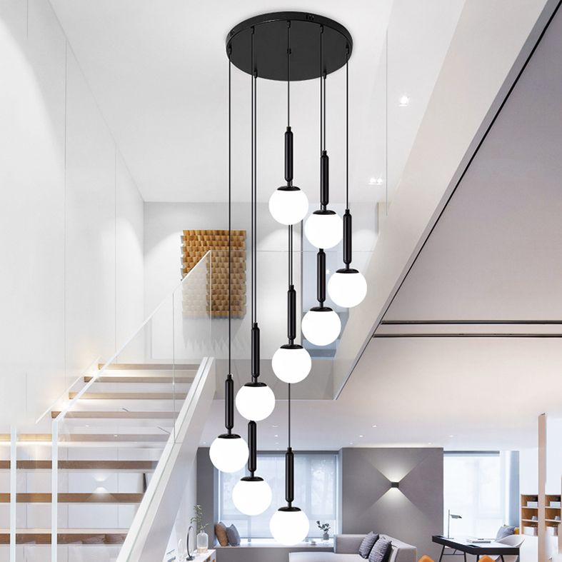 Spiral Stairs Pendant Light Fixture Glass Nordic Style 9 Blub Hanging Light