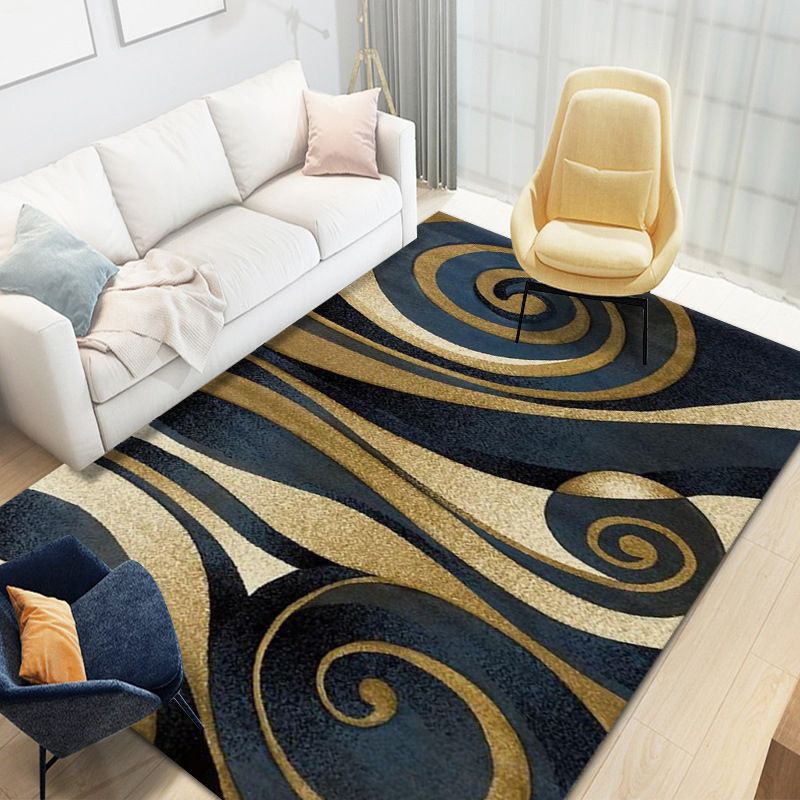 Gold Modern Rug Polyester Graphic Area Rug Non-Slip Backing Rug for Living Room