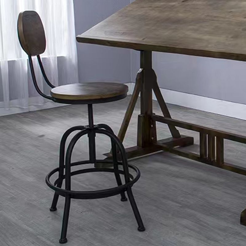 Modern Armless Counter Stool Metal Bar Stool with Wooden Seat