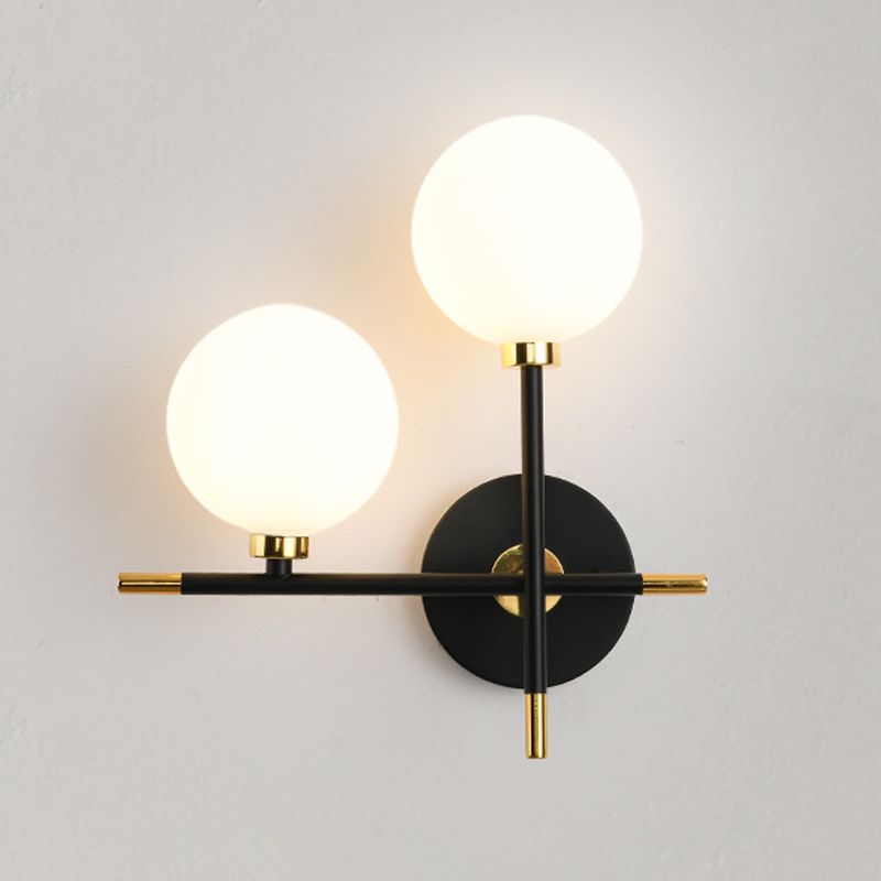 White Glass Wall Sconce 2 Head Wall Mounted Light Fixture for Study Room Sitting Room