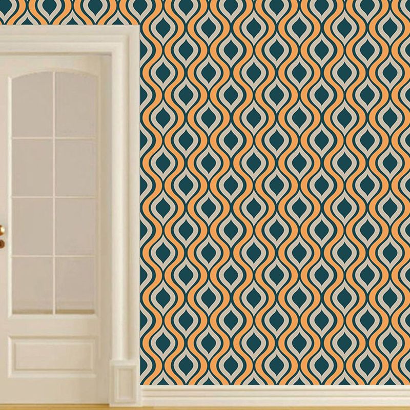 Peel and Paste Ogee Wallpaper Panels PVC Modern Wall Decor for Hallway, Beige and Blue