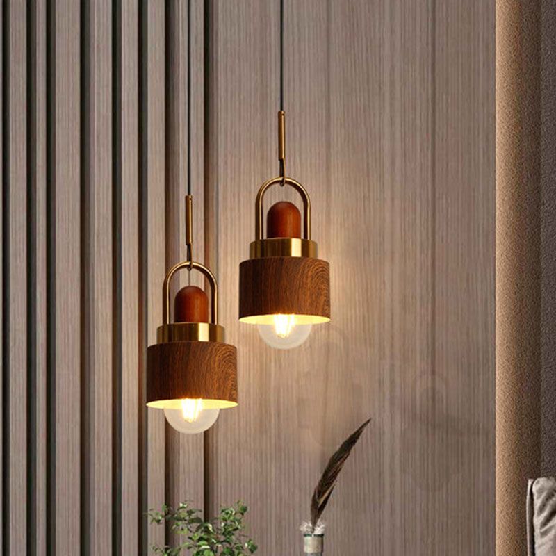 Rustic Style Hanging Light Wood Single Light Brown Pendant Lamp for Living Room Kitchen
