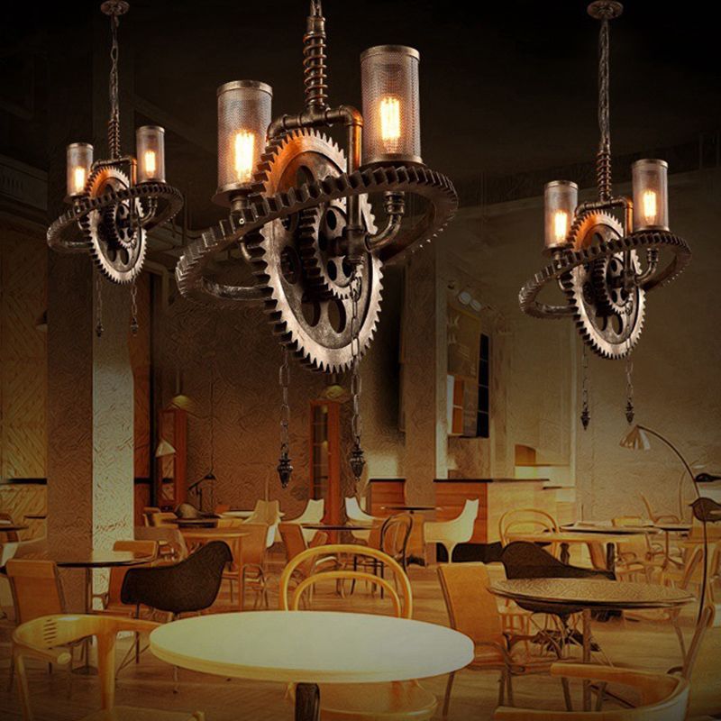 Industrial Vintage 2-Light Hanging Lamp Wrought Iron Inverted Pendant Light for Commercial Place