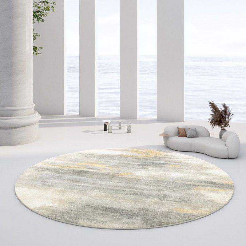 Round Watercolor Carpet Washable Indoor Rug Polyester Stain Resistant Rug for Living Room