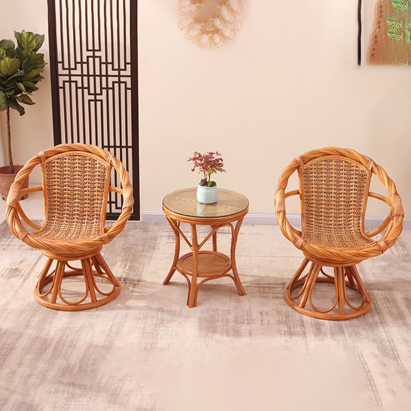 19" Wide Tropical Rattan Dining Armchair Swivel Outdoor Chair