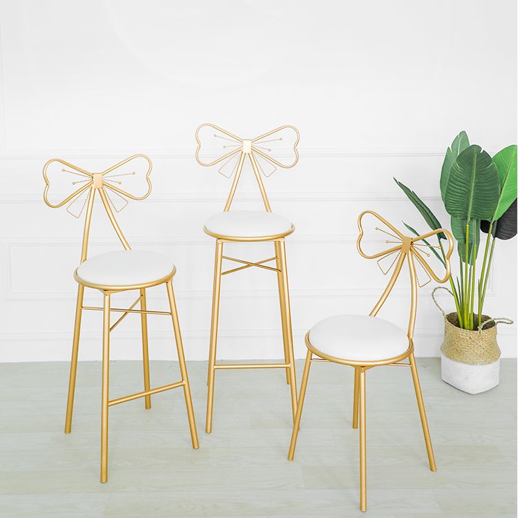 Glam Armless Backrest Counter Stool Iron Dessert Shop Bar Stool with Cushion and Pedal