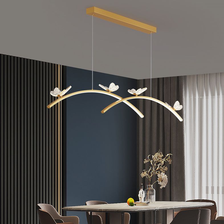 Estilo minimalista moderno colgante de clúster lineal metal de luz 2 luces de clúster para sala de estar