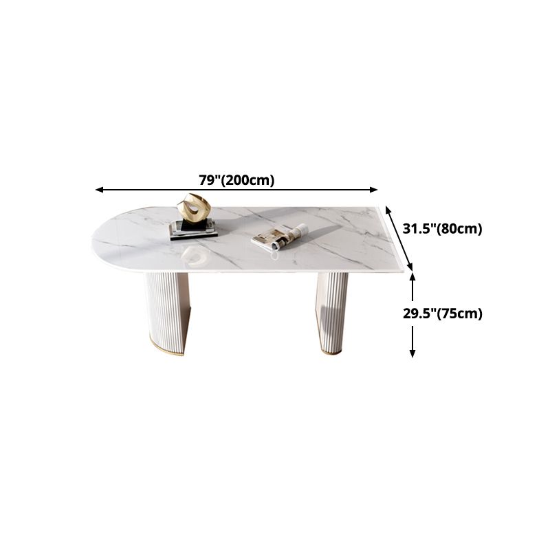 Sintered Stone Top Luxury White Table Table with Double Pedestal Base for Restaurant
