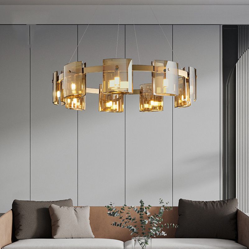 Modern Minimalism Pendant Light Metal Geometric Chandelier with Glass Shade