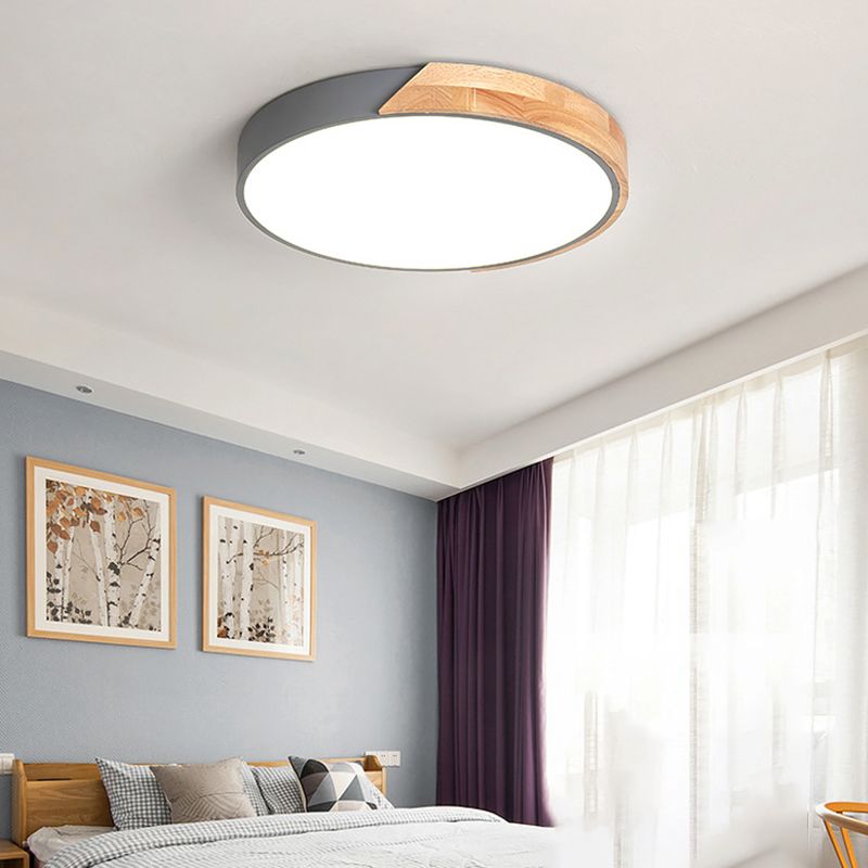 Houten ronde LED-inbouw in moderne Scandinavische stijl acryl Macaron-plafondlamp voor slaapkamer