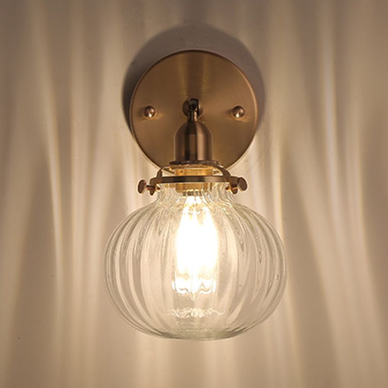 Modern Metal Wall Sconce Pumpkin Shape Vanity Lamp with Glass Shade for Bathroom