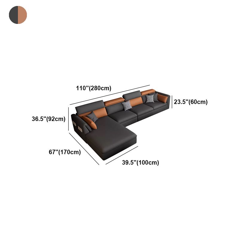 Faux Leather Cushion Back Sectional with Storage for Living Room