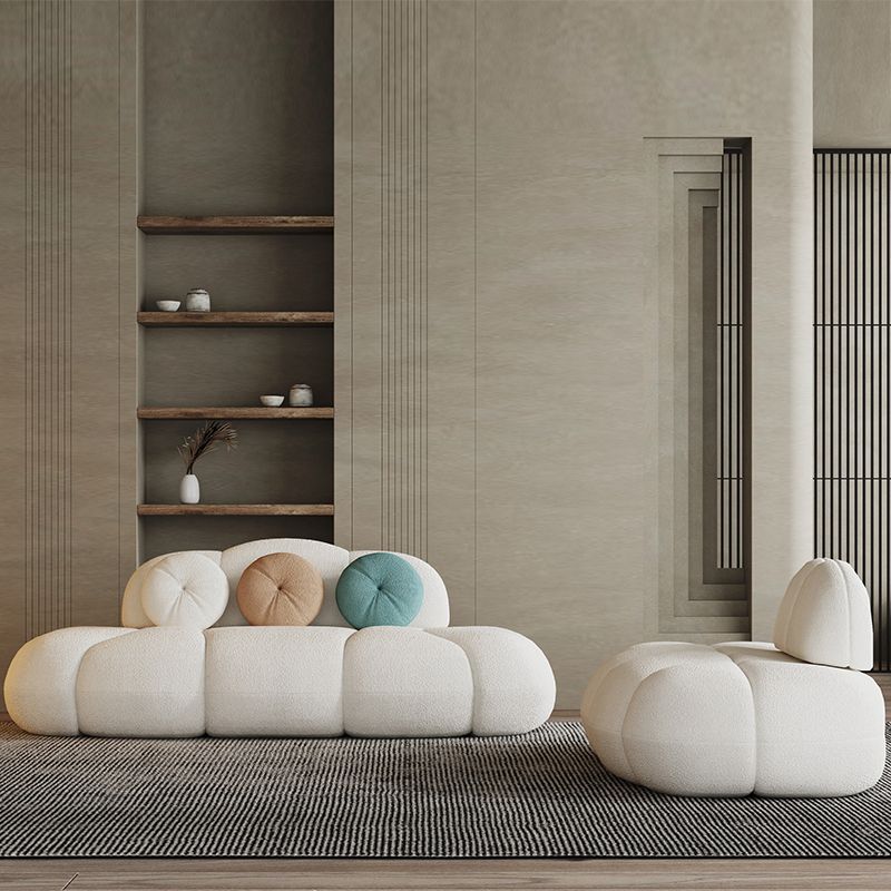 29.5" H Contemporary White Wool Sewn Pillow Back Armless Sofa for Apartment