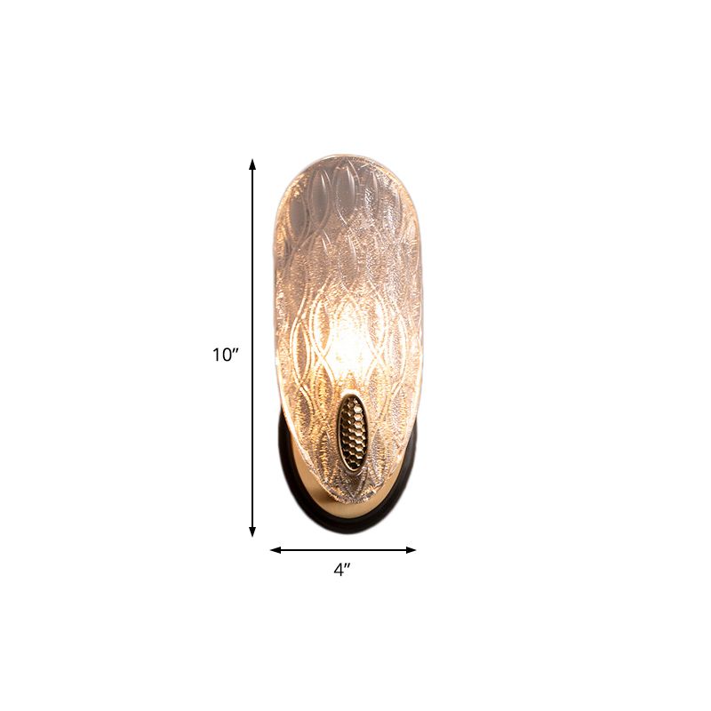 Textured Glass Oval Wall Lamp Modern 1/2-Light Wall Light Fixture in Black and Gold for Corridor