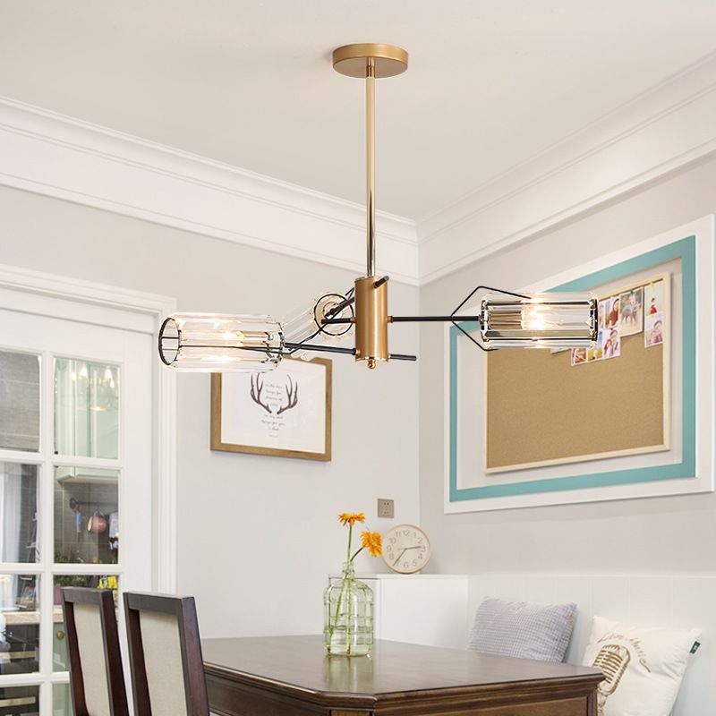 Cylindre Crystal Block Chandelier Light Retro 3/6/8 Bulbes Salon Pendant la lampe en or