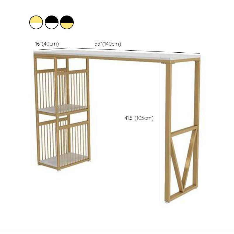 Rectangle Pedestal Bar Table Faux Marble Bar Height Pub Table with Shelves