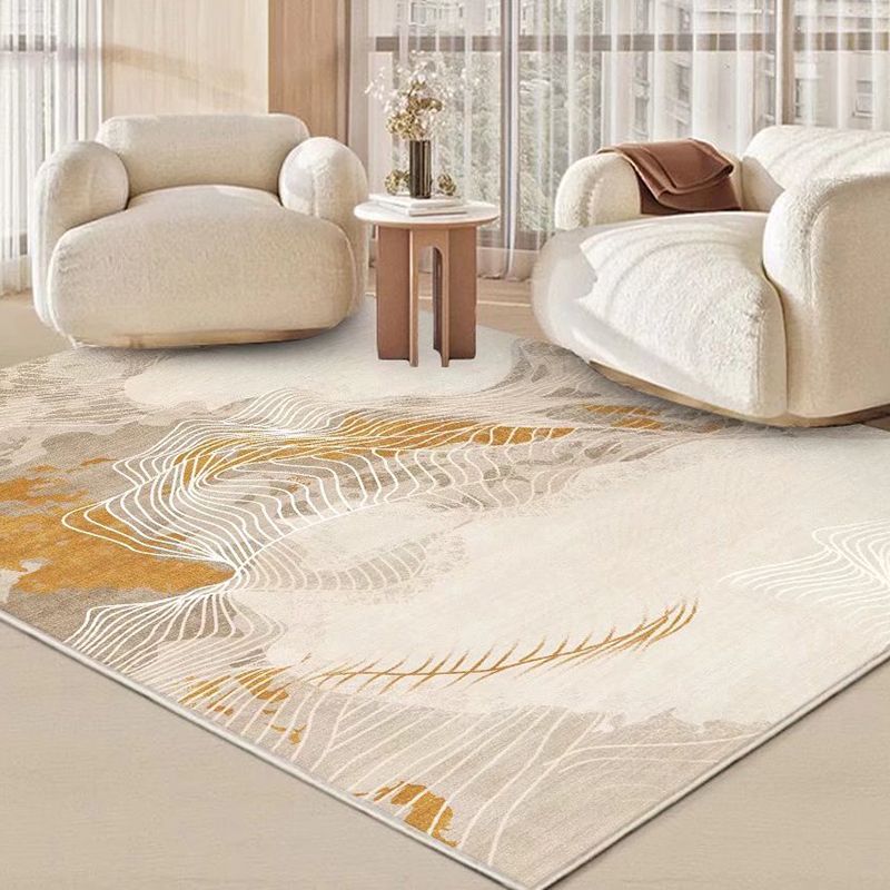 Beige Striped Rug Polyester Modern Rug Stain Resistant Rug for Living Room