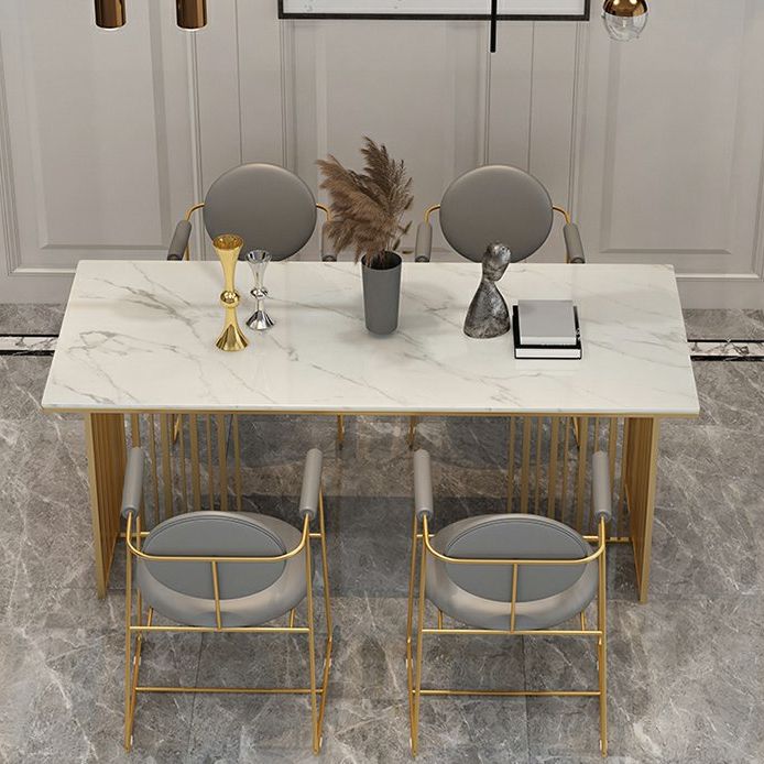 Luxury 1/5 Pieces Rectangle Dining Set Sintered Stone Dining Table with Leather Chairs