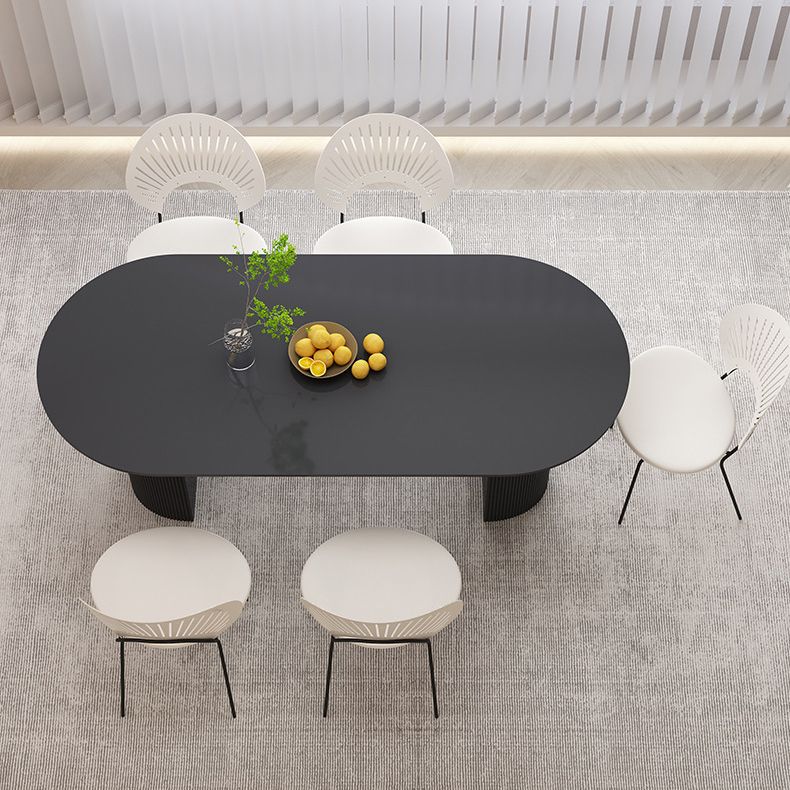 Stone Top Dining Table Contemporary Oval Table with Sled Base