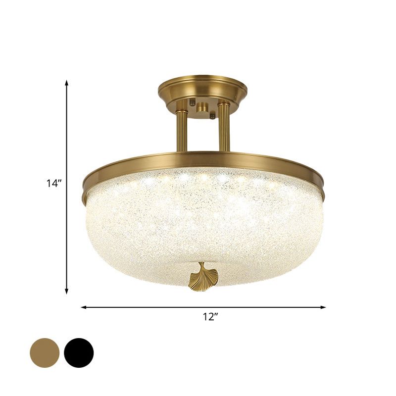 Traditionalism Bowl Semi Flush Mount Frosted Glass LED Close to Ceiling Lighting Fixture in Black/Gold, 12"/16" Width