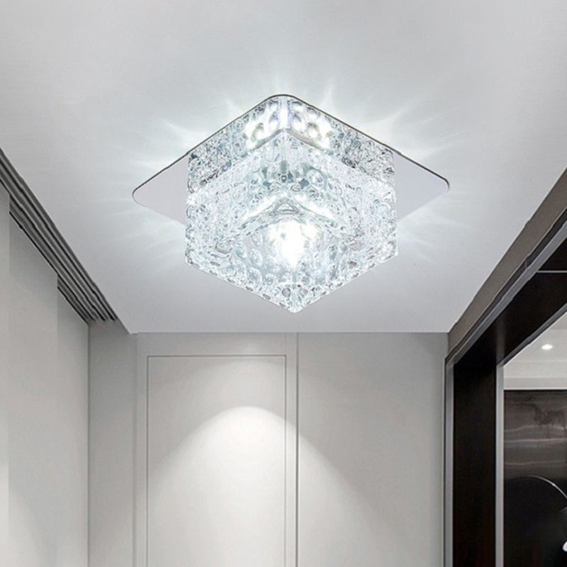 Beveled Crystal Square Flush Ceiling Light Minimalist LED Chrome Flushmount Lighting