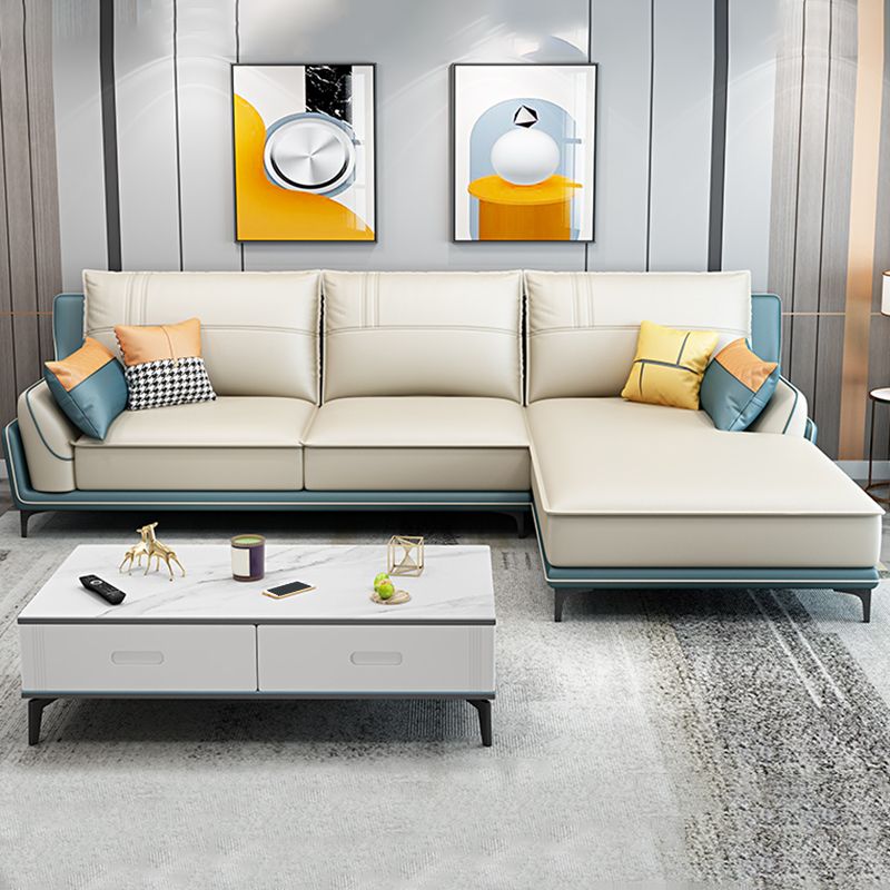 Scandinavian Faux Leather Sectional in Beige 35.43" Tall Sectional