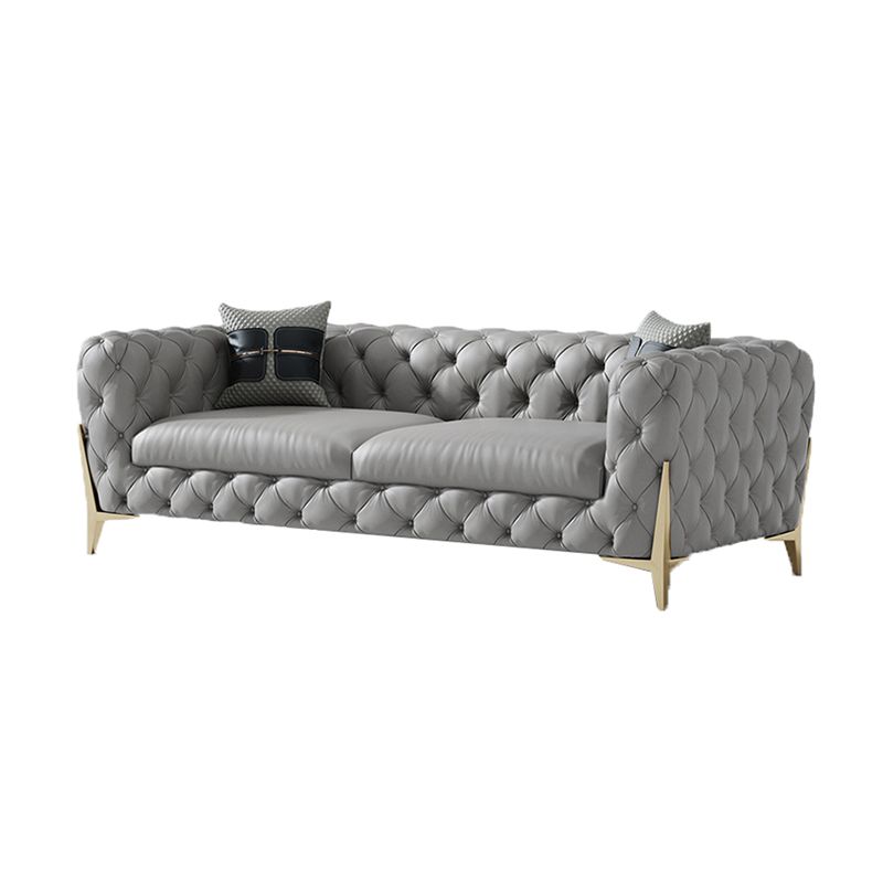 Contemporary Tufted Sofa 30.31" High Faux Leather Tuxedo Arm Sofa