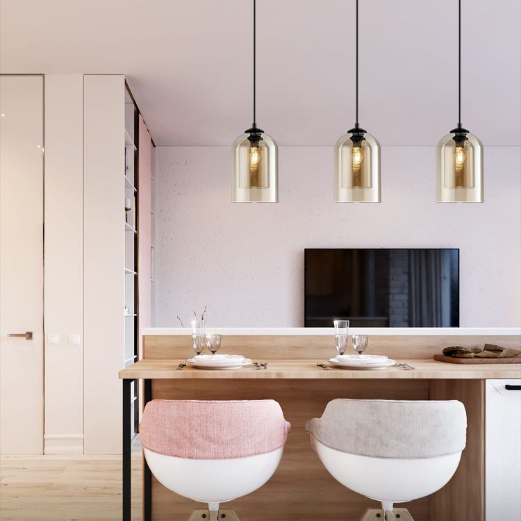 Glass Cylindrical Shape Ceiling Light Dinging Room Bedroom 1 Light Modern Hanging Light