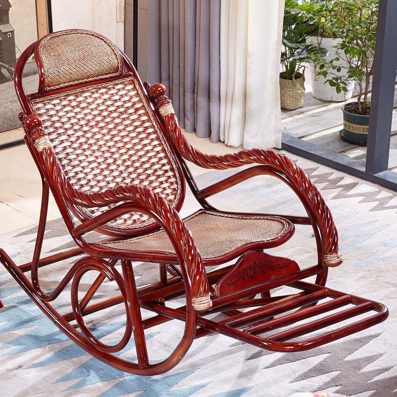 Woven Rope Rocking Chair Rattan Traditional Solid Rocking Accent Chair with Cushions