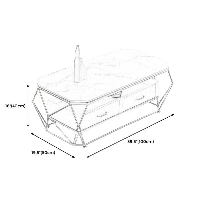 Modern Slate Geometric Coffee Table Gold Metal Frame Coffee Table with Storage