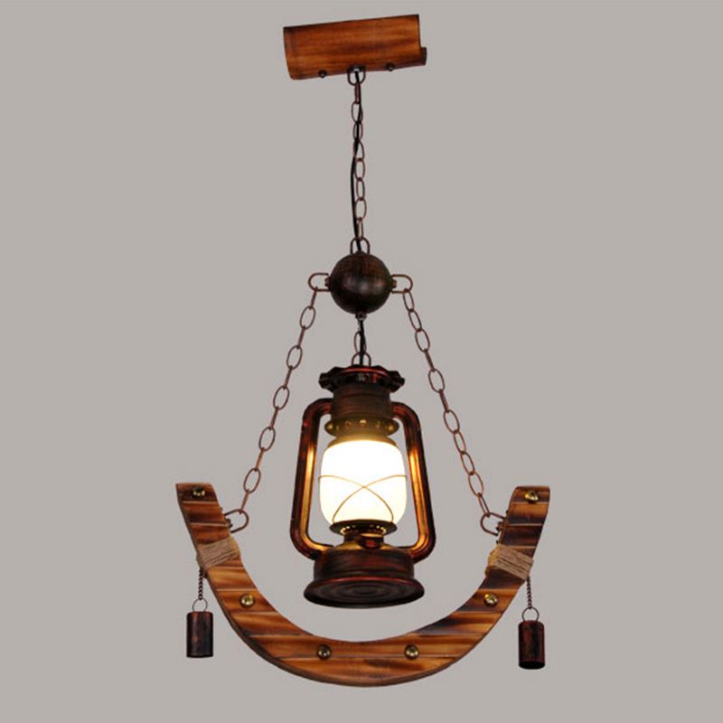 Wooden Anchor Nautical Style Hanging Light Retro Kerosene Lamp Shaped Single Bulb Lighting Pendant for Coffee Shop