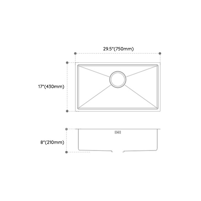 Stainless Steel Kitchen Sink Rectangular Shape Kitchen Sink with 1-Bowl