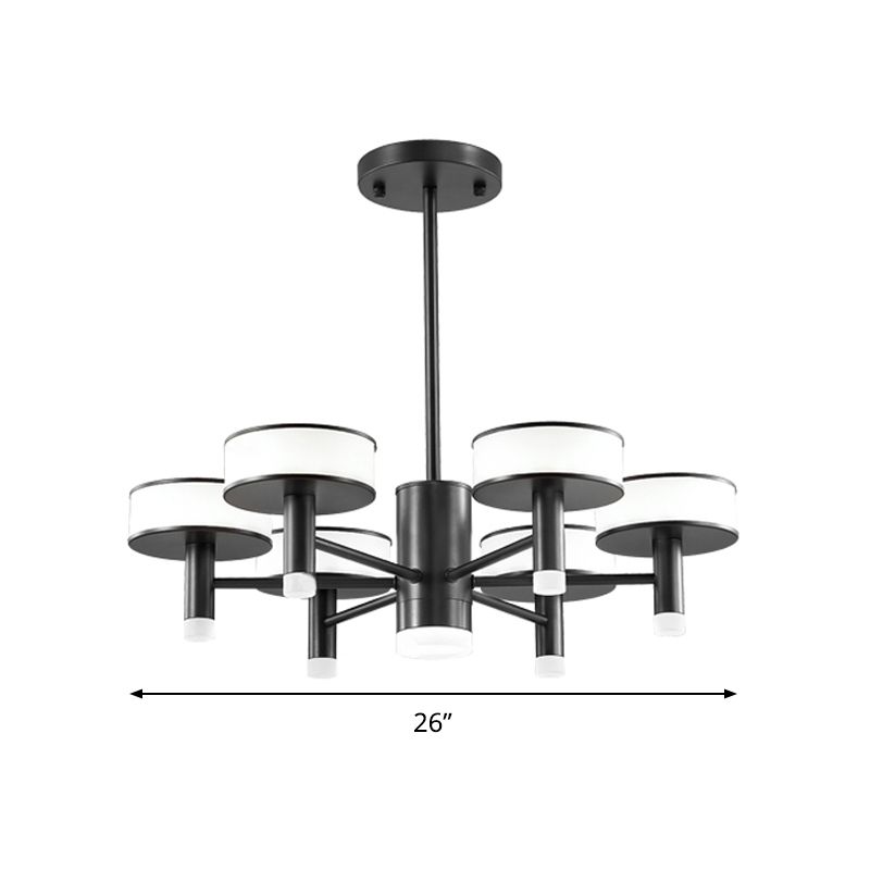 6/8 Lights Living Room LED Chandelier Modernist Black Hanging Lamp with Drum Acrylic Shade, 3 Color Light