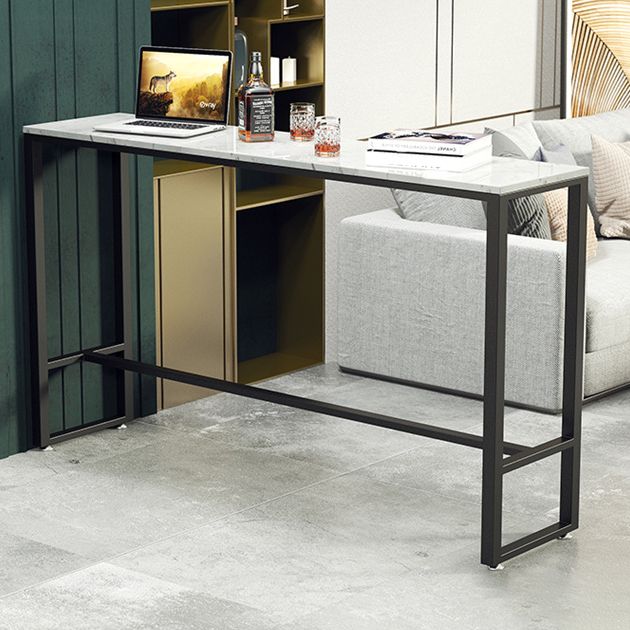 Modern Rectangle Pub Table Set 1/4 Pieces Marble Top Bar Table with Metal Stools