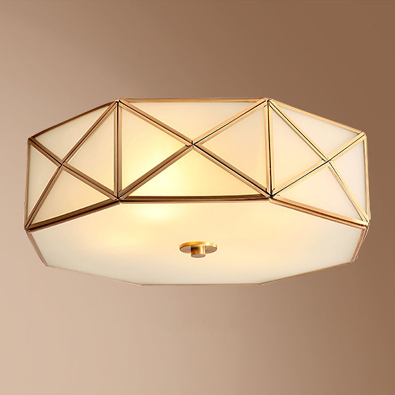 Shaded Glass Close to Ceiling Light Vintage Bedroom Ceiling Light Fixture in Gold